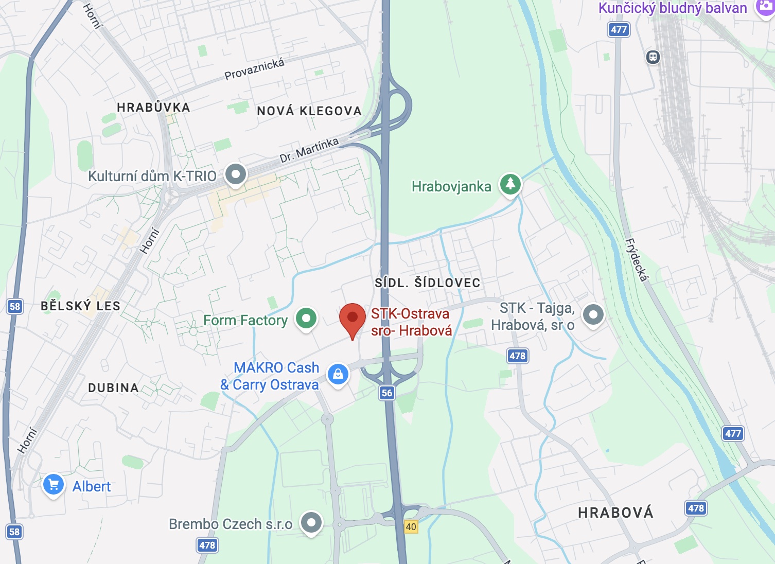 Mapa — STK Ostrava Hrabová, vedle Makra